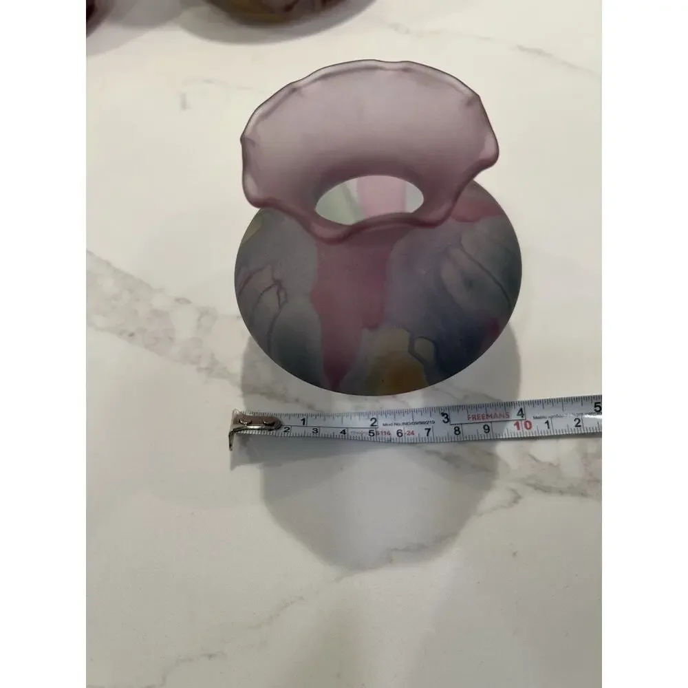 Vtg Rueven Israeli Original Hand Painted Nouveau Art Glass Pitcher Vase Set Of 4